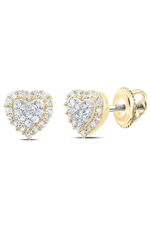 Heart Screw-Back White Diamond Earrings 0.16 ct. t.w. 10k, Yellow Gold (Gift Box)