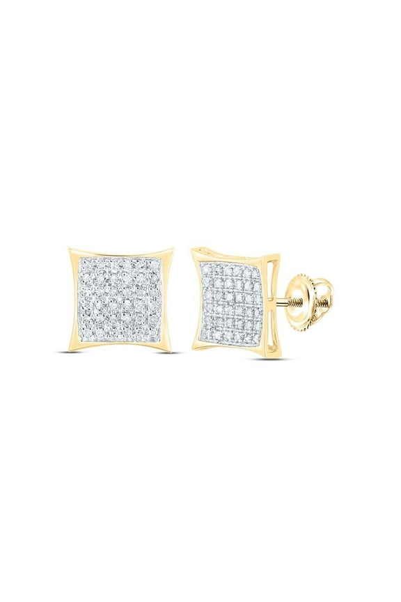 10kt Yellow Gold Diamond Square Kite Cluster Earrings, 1/6 Cttw