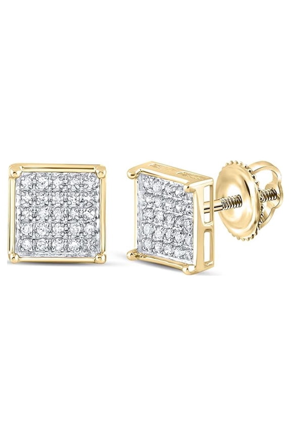 10kt Yellow Gold Round Diamond Square Cluster Earrings, 1/6 Cttw