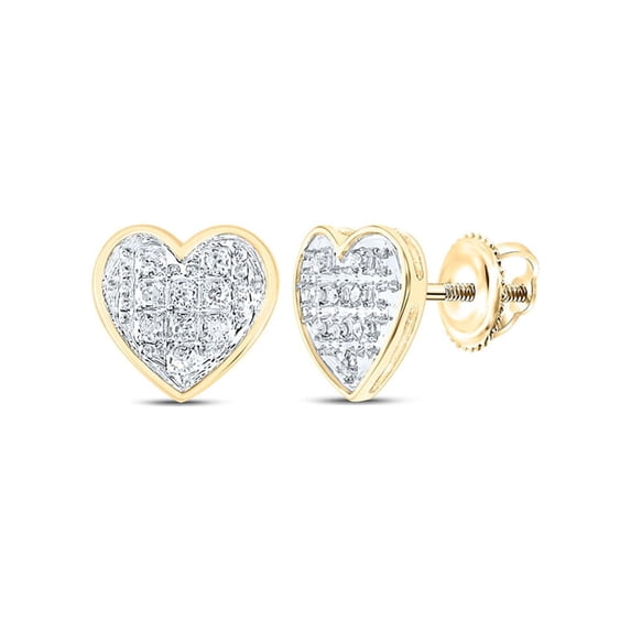 Gold Time 10kt Yellow Gold Women's Round Diamond Heart Earrings 1/20 Cttw