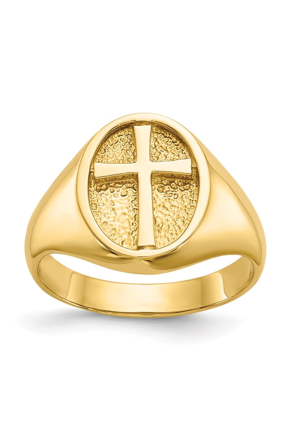 14K Solid Yellow Gold Eternal Life Cross Ring - Size 7