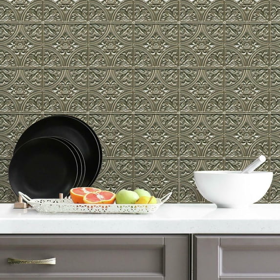 Gold Tin Peel and Stick Tile Backsplash