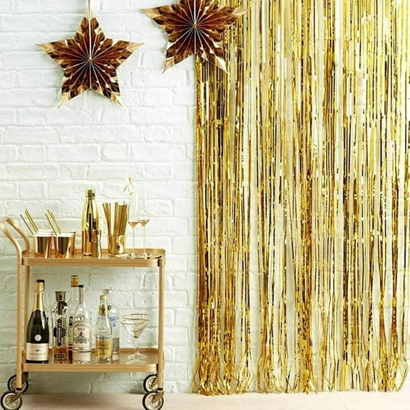 Gold Tinsel Backdrop, Metallic Tinsel Foil Fringe Curtains