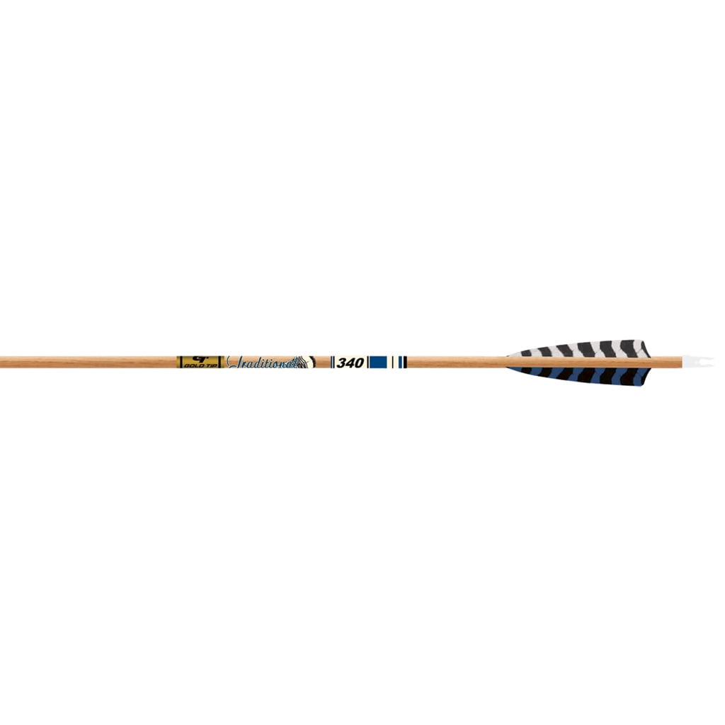Gold Tip Traditional Arrows - Pack Of 6 Carbon Arrows With 4-Inch Feathers, Wood Grain Finish, For Traditional Archery