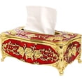 thumbnail image 1 of Gold Tissue Box Cover: Plastic Paper Napkin Holder, Rectangular Luxurious Elegant Rose Design Tissues Boxes, Home Decor for Bathroom, Bedroom, Living Room, Office (Red), 1 of 8