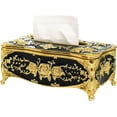 thumbnail image 1 of Gold Tissue Box Cover: Plastic Paper Napkin Holder, Rectangular Luxurious Elegant Rose Design Tissues Boxes, Home Decor for Bathroom, Bedroom, Living Room, Office (Black), 1 of 8
