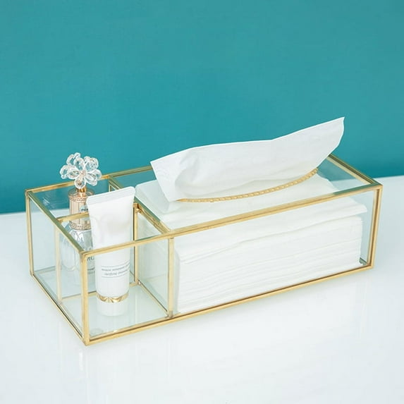 Gold Tissue Box Rectangular Clear Glass Paper Tissue Box for Home
