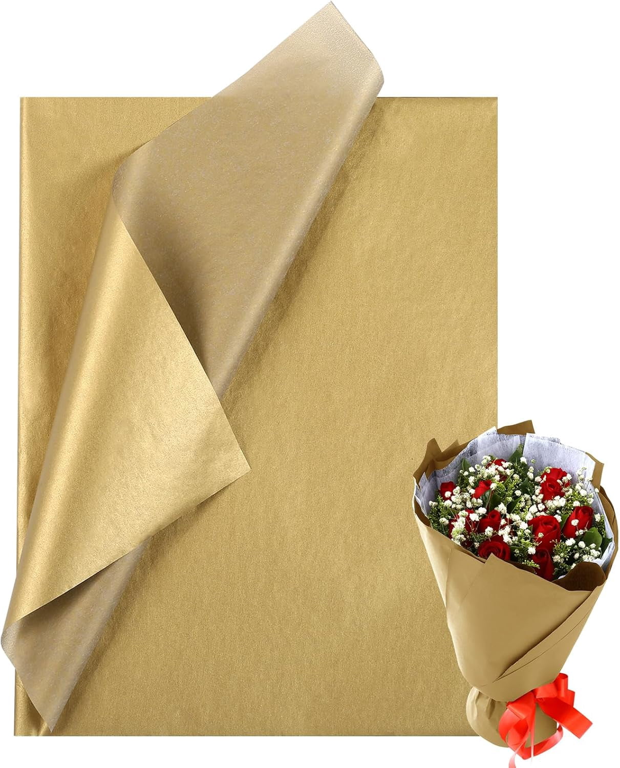 Gold Tissue Paper, 60 Sheets Tissue Paper Bulk Gift Wrap for Christmas Crafting Wedding Party DIY Birthday Decorations,14x 20