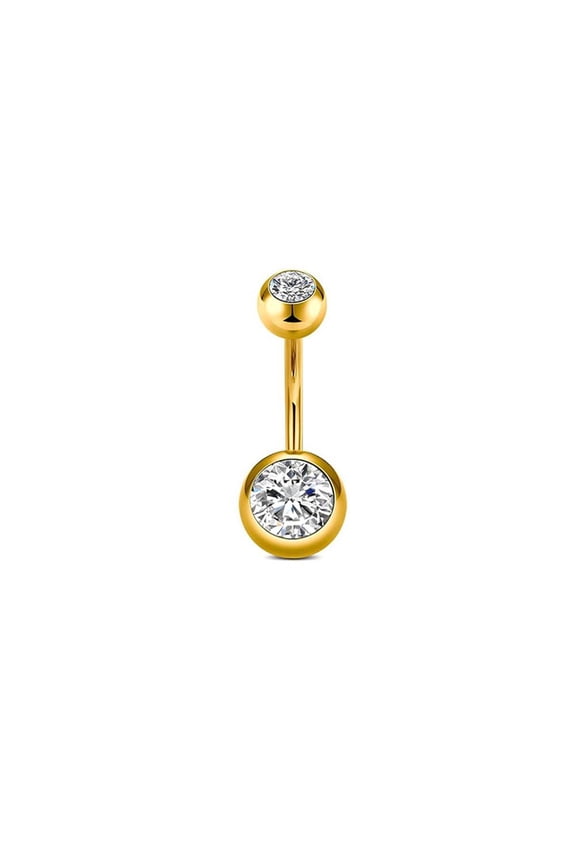 Gold Titanium Belly Button Ring 0.06x0.39 Inch with 0.2 and 0.32 Inch Balls for Women 1 Piece