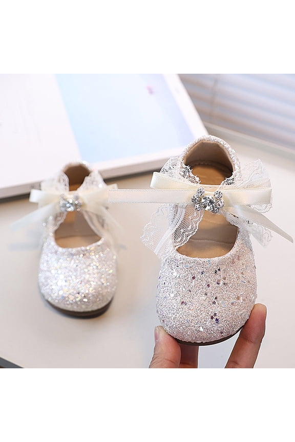Gold Toddler Girls Spring Fall 2026 Glitter Flats Rhinestone Bow Princess Sequins Shoes