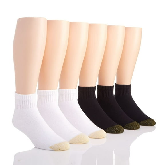 Gold Toe Adult Men's 656P Cushioned Cotton Quarter Socks, 6 Pack (Black/White Assorted Extended)