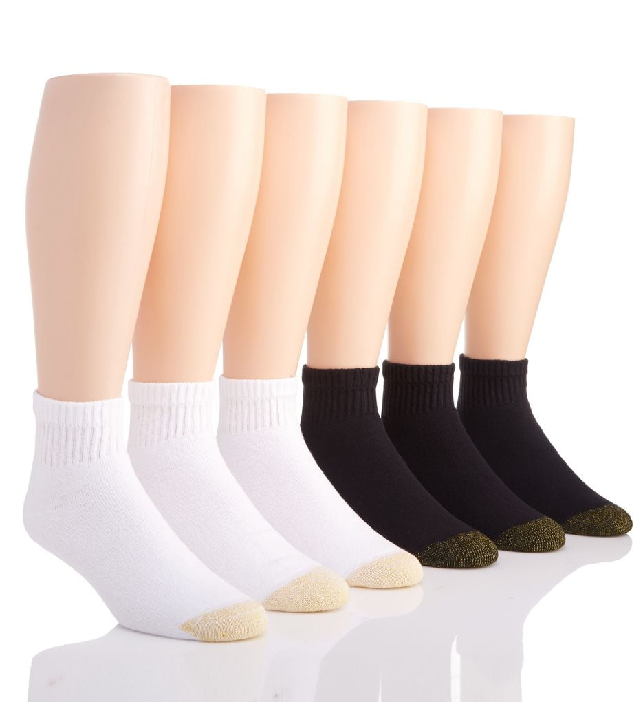Gold Toe Adult Men's 656P Cushioned Cotton Quarter Socks, 6 Pack (Black/White Assorted O/S