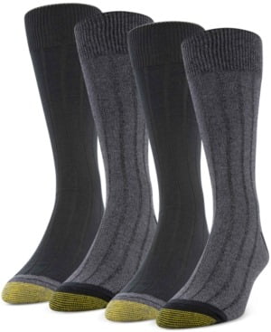 Gold Toe CHARCOAL BLACK Men's 4-Pack Casual Rib Crew Socks, US Men 10-13