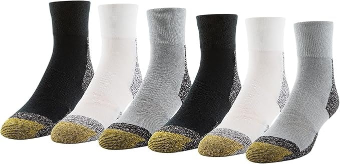 Gold Toe GREY/WHITE/BLACK Men's 6-pk. Quarterly Sport Socks, US 6-12.5