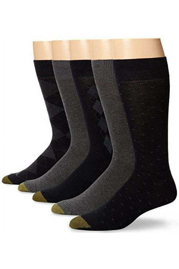 Gold Toe Men's Argyle Assorted Crew Socks, 5 Pairs, Navy/Light Grey, Shoe Size: 6-12
