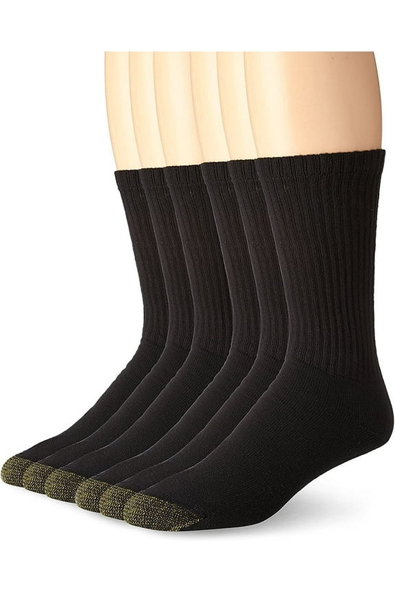 Gold Toe Men's Crew Socks Black 6-Pair Sock Size 10-13 Cotton Blend Slightly Imperfect