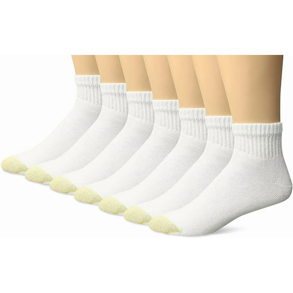 Gold Toe Men's Cushioned Cotton Quarter 7-Pack, White, Sock Size:10-13/Shoe Size: 6-12