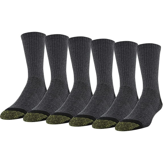 Gold Toe Men's Socks Crew Athletic 6-Pack Breathable Soft Cotton Blend Slightly Irregular Black Heather 6-12.5