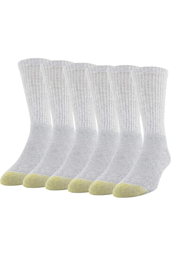 Gold Toe Men's Socks Crew Athletic 6-Pack Breathable Soft Cotton Blend Slightly Irregular Gray 6-12.5