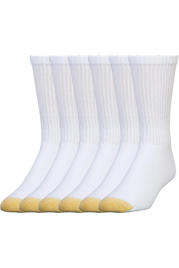 Gold Toe Men's Socks Crew Athletic 6-Pack Breathable Soft Cotton Blend Slightly Irregular White 12-16