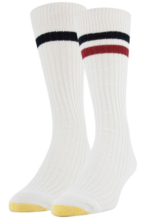 Gold Toe Mens 2-Pk Lodge Collection Retro Rib Crew Socks One Size White