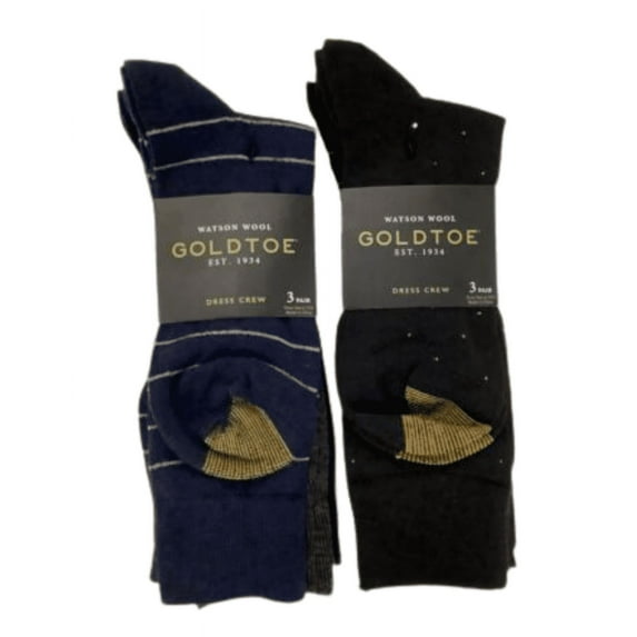 Gold Toe Mens 3-Pair Watson Wool Dress Crew Socks, Shoe Size 6-12-1/2