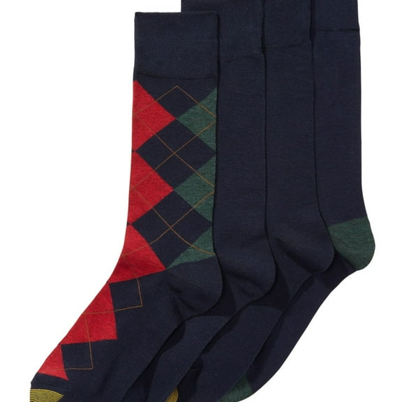 Gold Toe Men's 4 Pack Argyle Midweight Socks Black Size Regular