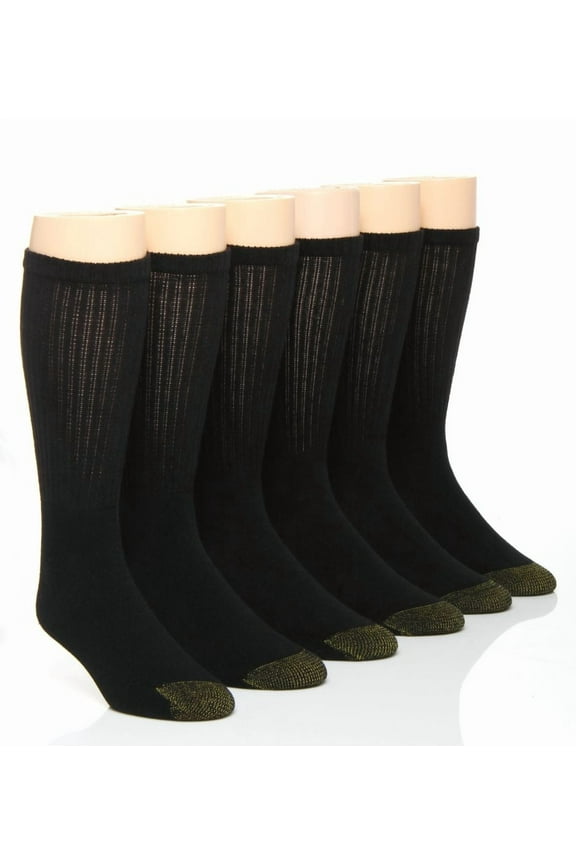 Men's GOLDTOE® 6-pack Extended Size Athletic Cushioned Cotton Crew Socks Color: Black Size: 12-16