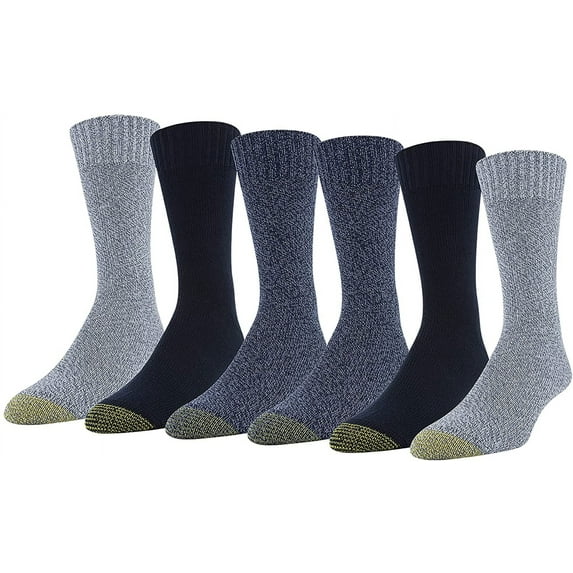 Gold Toe Mens Hudson Crew Socks, Multipairs Large Chambray/Midnight/Denim 6-pairs