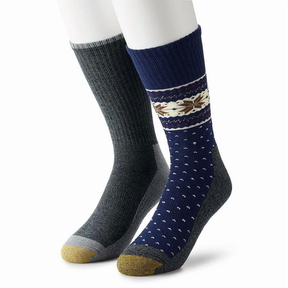Gold Toe Mens Lodge 2-Pk. Moisture-Wick Crew Socks Navy Grey 7-12