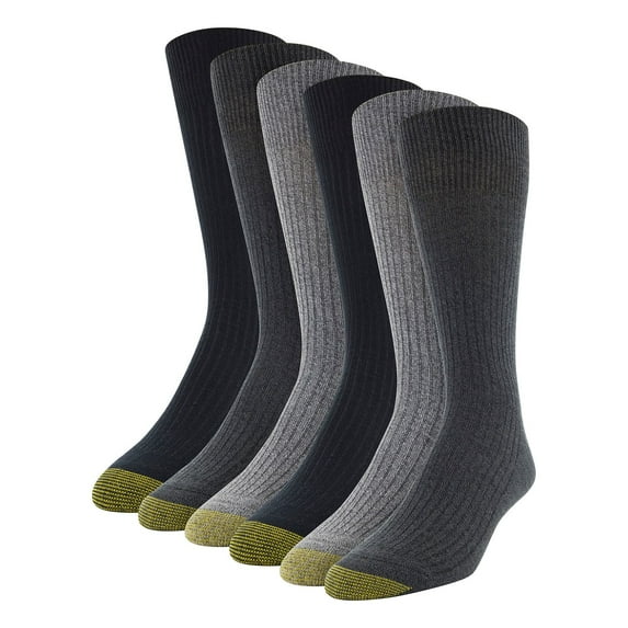 Gold Toe Mens Stanton Crew Socks, Multipairs Charcoal/Grey 6-pairs Large