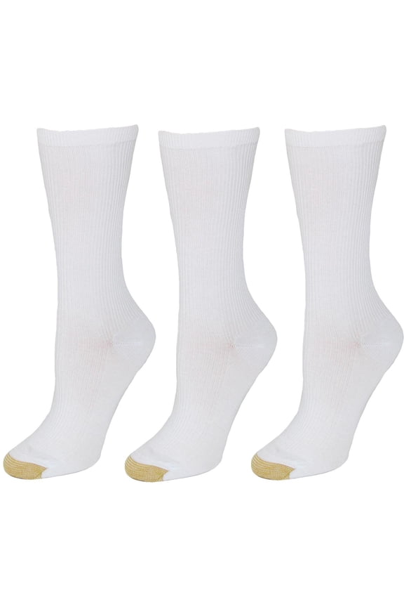 Gold Toe  Non Binding Ribbed Crew Socks (3 Pair Pack) (Women)