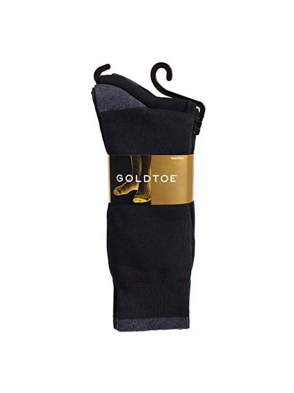 Gold Toe Socks For Men, Flat Knit Combed (82%) Cotton Crew 3-Pair (Very Dark Navy)