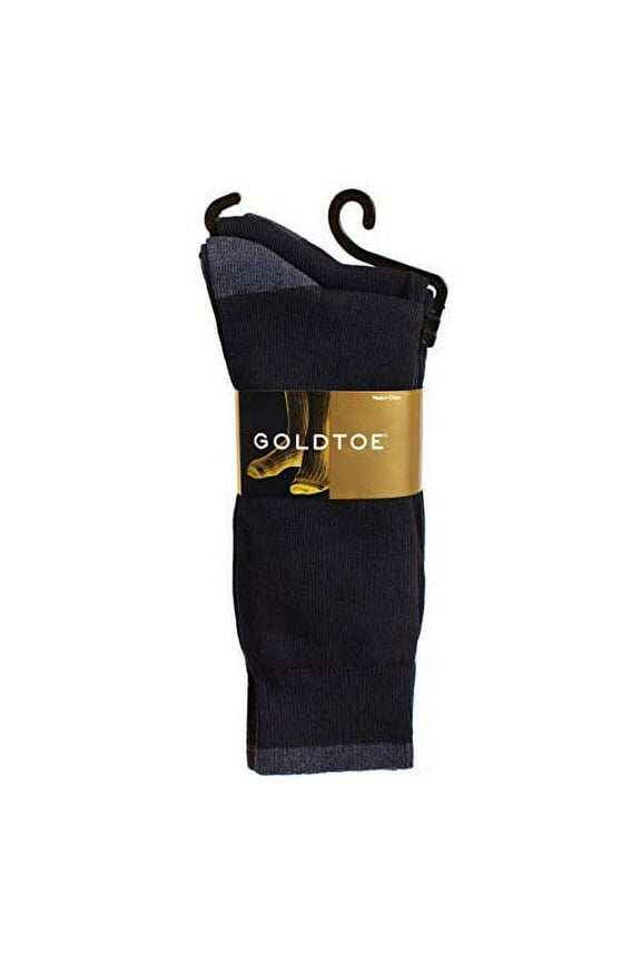 Gold Toe Socks For Men, Flat Knit Combed (82%) Cotton Crew 3-Pair (Very Dark Navy)