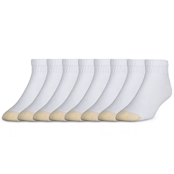 Gold Toe WHITE Men's 8-Pack Athletic Quarter Socks, US 6-12.5