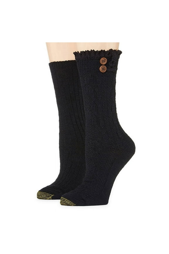 Gold Toe Women's 2-Pk. Cable Buttons Boot Socks, Black, Shoe Size 6-9