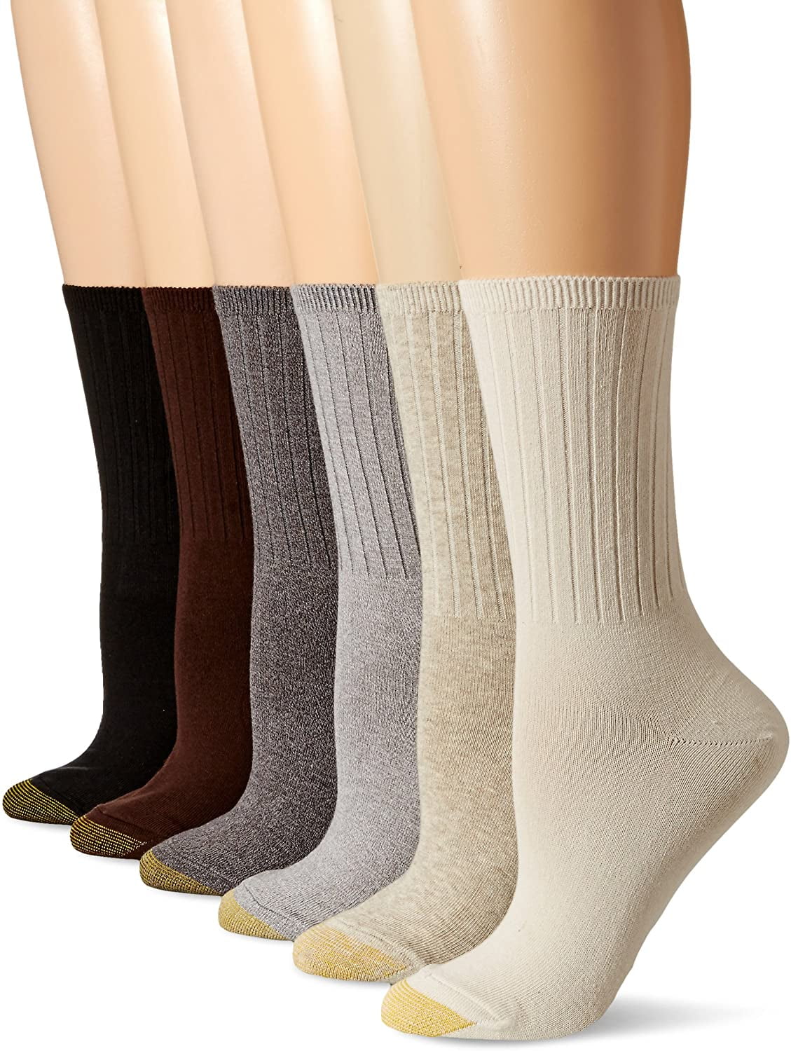 Gold Toe Women's Casual Ribbed Crew Socks, 6 Pairs, Brown