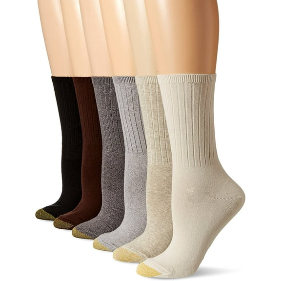 Gold Toe Women's Casual Ribbed Crew Socks, 6 Pairs, Brown Mix, Shoe Size: 6-9
