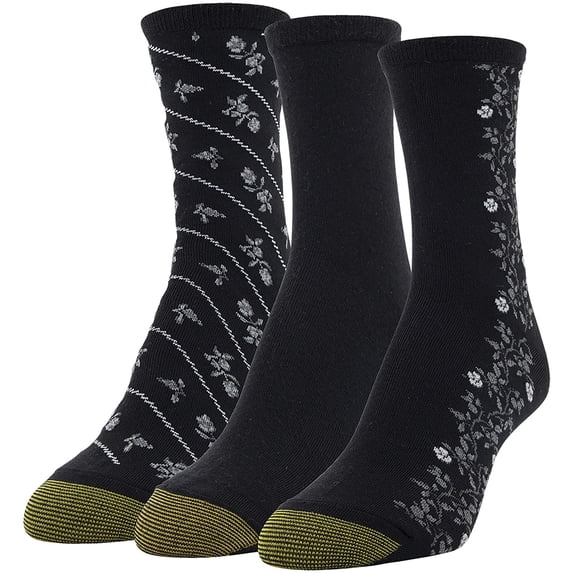 Gold Toe Women's Designer Collection Midi Socks, 3 Pairs, Black, Grey, Black, Shoe Size: 6-9