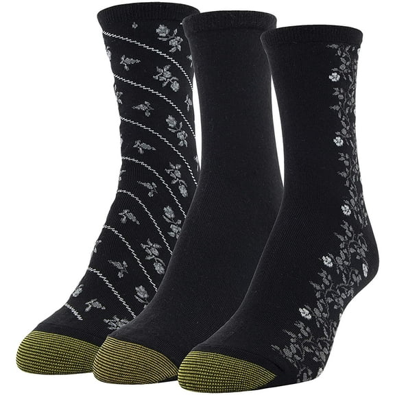 Gold Toe Women's Designer Collection Midi Socks, 3 Pairs, Black, Grey, Black, Shoe Size: 6-9