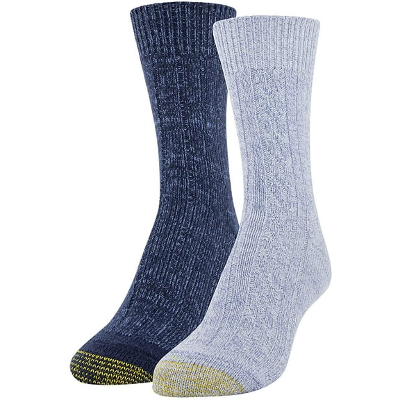 Gold Toe Women's Recycled Soft Cable Crew Socks, 2 Pairs, Washed Blue, Peacoat, Shoe Size: 6-9
