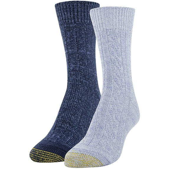 Gold Toe Women's Recycled Soft Cable Crew Socks, 2 Pairs, Washed Blue, Peacoat, Shoe Size: 6-9