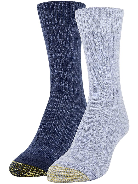 Gold Toe Women's Recycled Soft Cable Crew Socks, 2 Pairs, Washed Blue, Peacoat, Shoe Size: 6-9