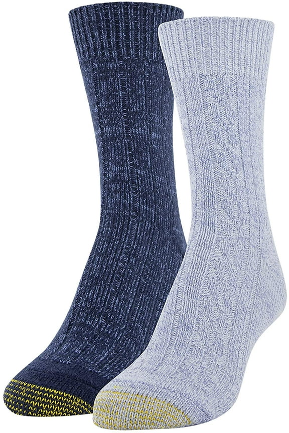 Gold Toe Women's Recycled Soft Cable Crew Socks, 2 Pairs, Washed Blue, Peacoat, Shoe Size: 6-9
