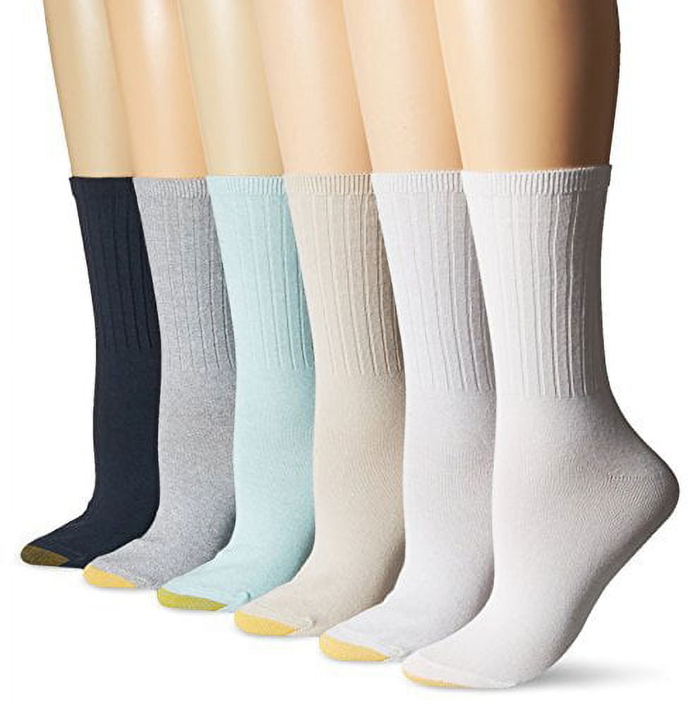 Gold Toe Women's Ribbed Crew Sock 6Pack, Turquoise/White/Lunar Rock