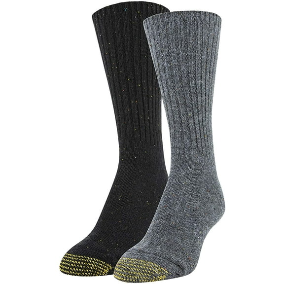 Gold Toe Women's Wool Recycled Crew Socks, 2 Pairs, Charcoal, Black, Shoe Size: 6-9