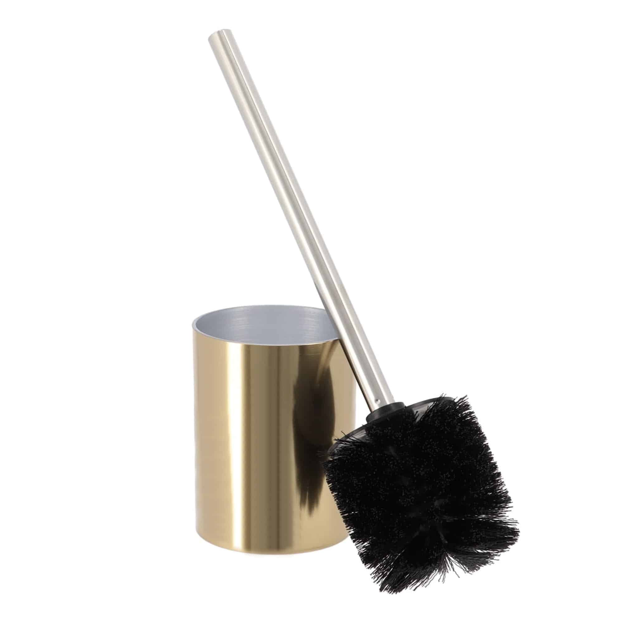 Gold and Silver Brushed Aluminum Toilet Brush and Holder Set