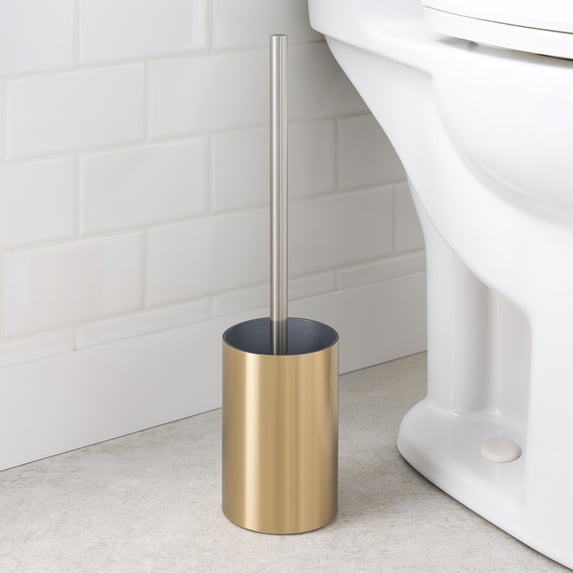 Evideco French Home Goods Golden Vented Modern Gold Brushed Toilet Brush & Holder Set with Toilet Brush