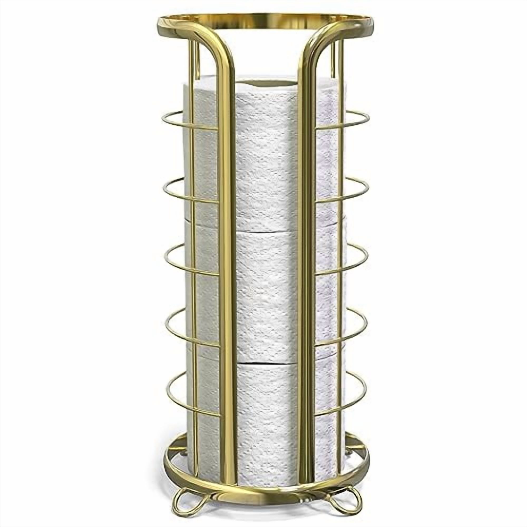, Gold Toilet Paper Holder, Freestanding Bathroom Tissue Organizer, Minimalistic Storage Solution, Modern & Stylish Design [Holds MEGA Rolls]