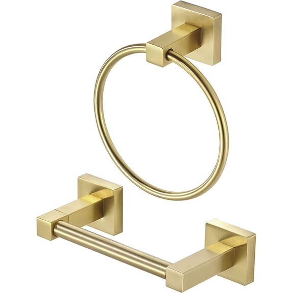 Gold Toilet Paper Holder Hand Towel Holder, Brushed Brass Toilet Roll Holder Towel Ring, Modern Bathroom Hardware Set Stainless Steel Wall Mounted 2 Pieces